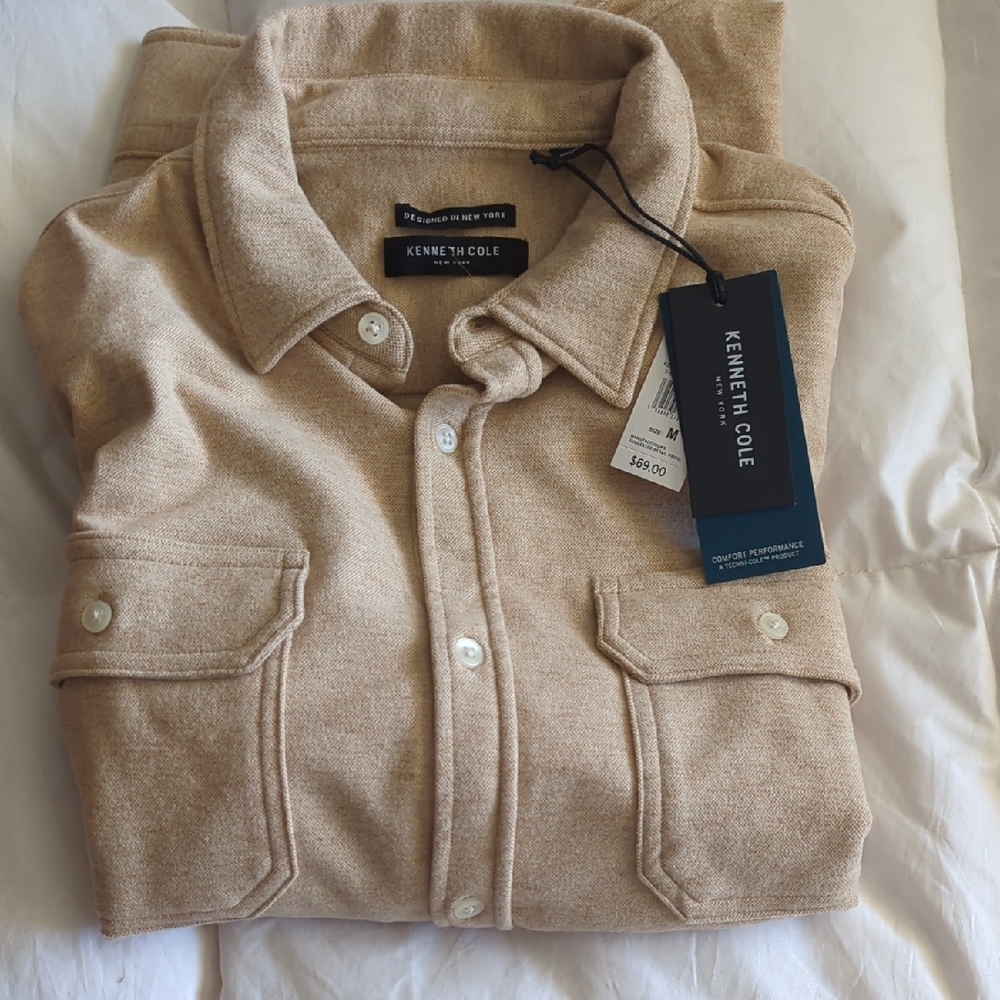 Kenneth Cole Men’s Tan Button-Front Shirt Jacket